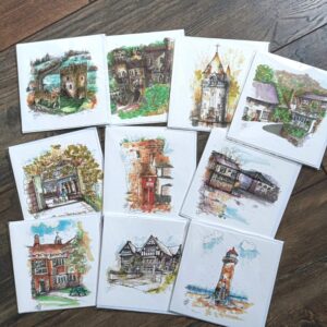 Unique urban art greeting card designs of North Wales. Pack of 10