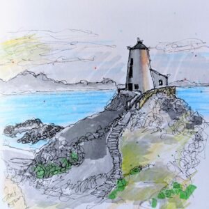 Original hand drawn Tŵr Mawr Lighthouse – Anglesey Coastal Illustration
